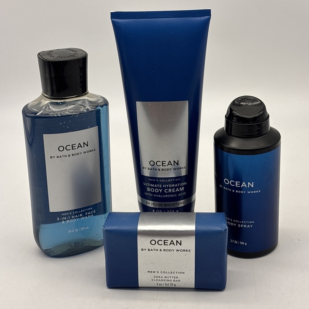 4- Bath & Body Works Men's Set Body Cream Body wash Deodorizing Spray Soap Ocean